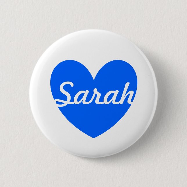 Blue polka hearts on white 2 inch round button (Front)