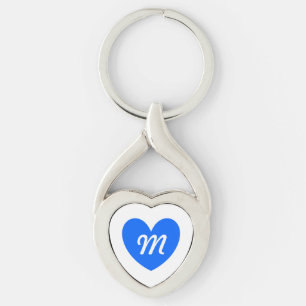 Blue polka hearts on white keychain
