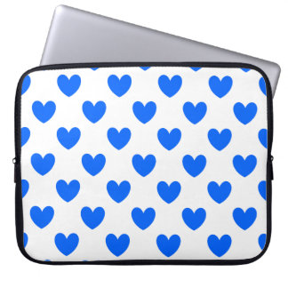 Blue polka hearts on white laptop sleeve