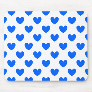 Blue polka hearts on white mouse pad