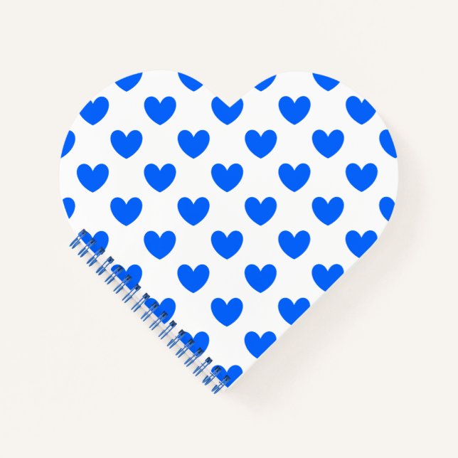 Blue polka hearts on white notebook (Front)