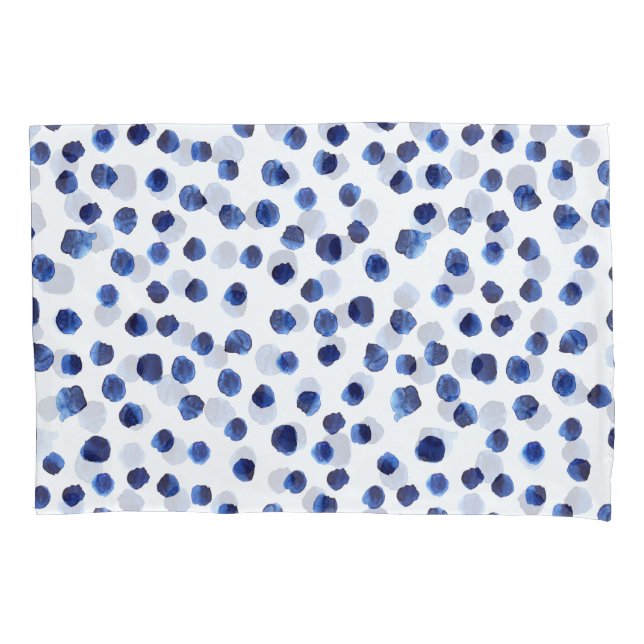 Blue Polka: Watercolor Dot Seamless. Pillowcase (Front)