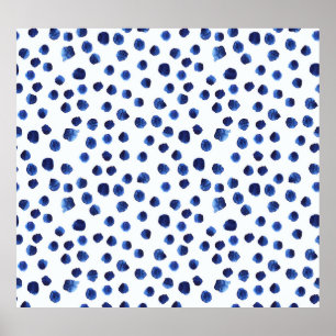 Blue Polka: Watercolor Dot Seamless. Poster