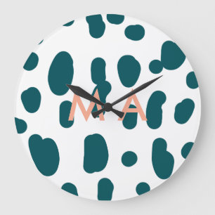 Blue polkadot orange pastel monogram man letter pa large clock