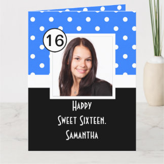 Blue polkadot sweet sixteen thank you card