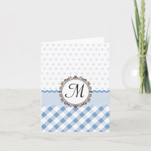 Blue Polkadots, Checks and Stripes with Monogram Note Card