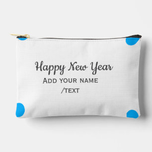 Blue polkadots happy new year add name messasimple accessory pouch