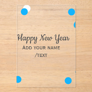 Blue polkadots happy new year add name messasimple acrylic invitations