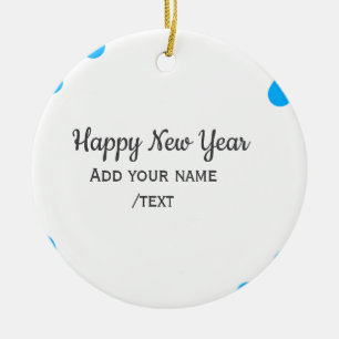 Blue polkadots happy new year add name messasimple ceramic ornament