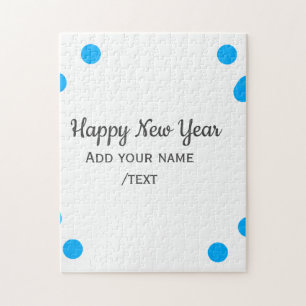 Blue polkadots happy new year add name messasimple jigsaw puzzle