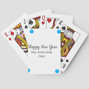 Blue polkadots happy new year add name messasimple playing cards