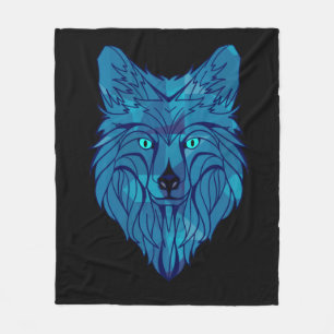 Blue Poly Wolf Head Fleece Blanket