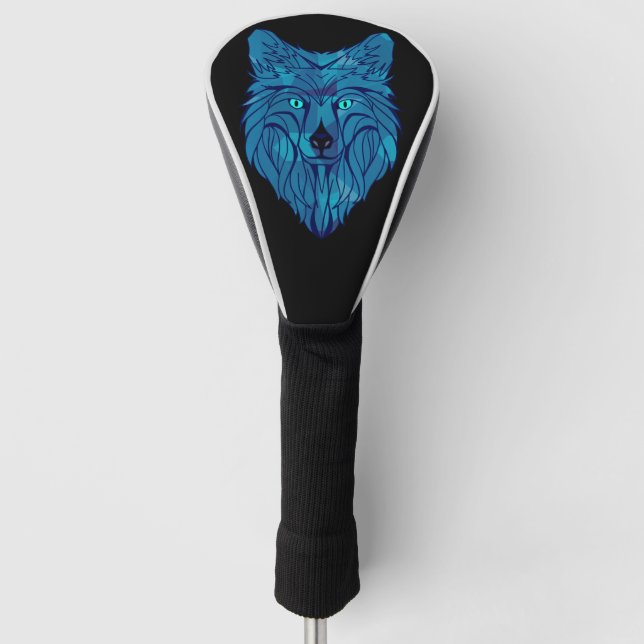 Blue Poly Wolf Head Golf Head Cover (Front)