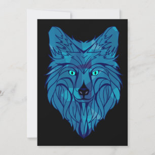 Blue Poly Wolf Head Holiday Card