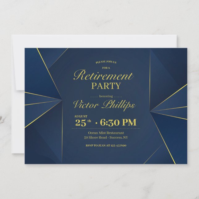 Blue Polygonal Retirement Party Invitation (Front)