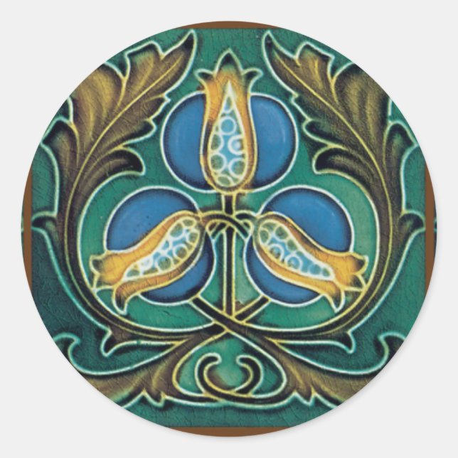 Blue Pomegranate Majolica Art Classic Round Sticker (Front)