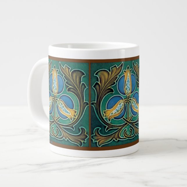 Blue Pomegranate Majolica Art Large Coffee Mug (Front Left)
