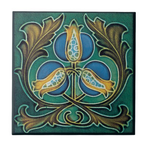 Blue Pomegranate Rustic Faux-Majolica Tile