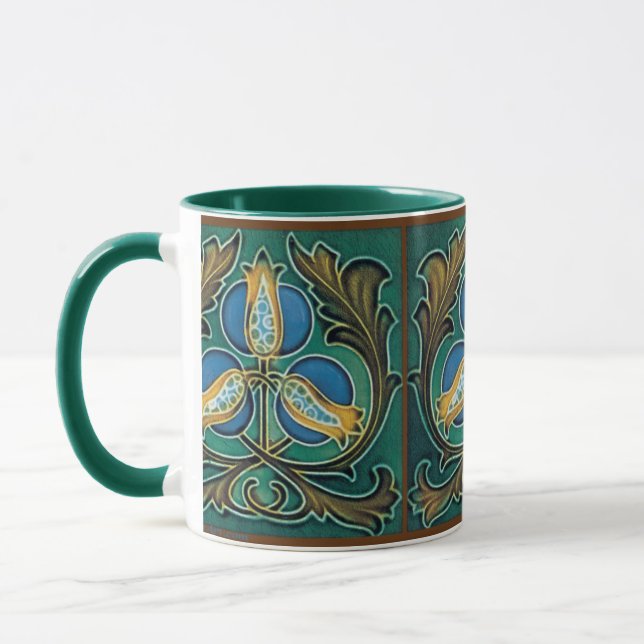 Blue Pomegranates Faux Majolica Vintage Art Mug (Left)