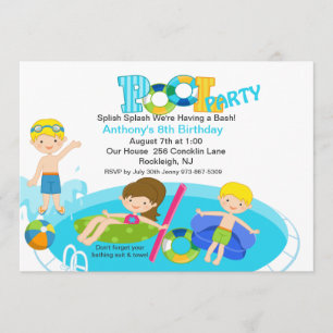 Blue Pool Party Birthday Invitation