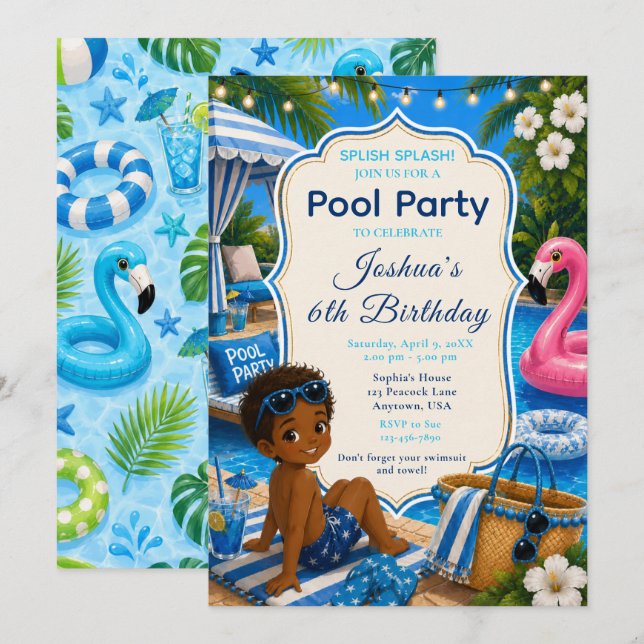 Blue Pool Party Boy's Birthday Invitation (Front/Back)