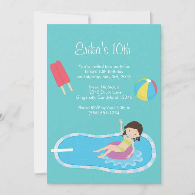 Blue Pool Party Invitation (Front)