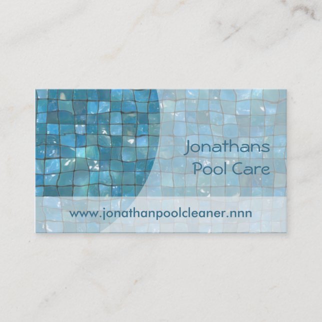 Blue pool tiles under sparkling water business card (Front)