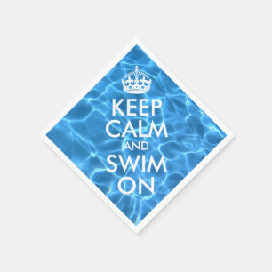 Blue Pool Water Keep Calm and Swim On Napkin