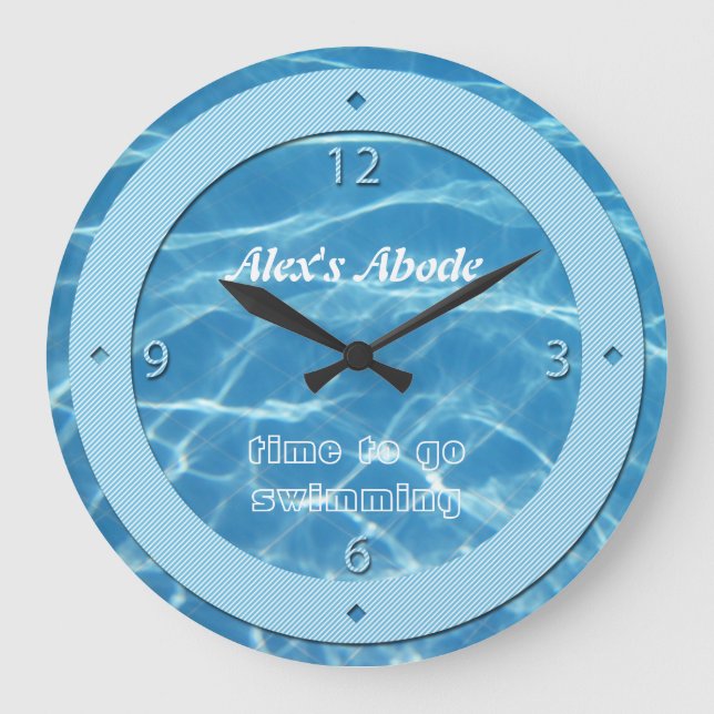 Blue Pool Water Sky Blue Stripes Cool Aquatic Swim Large Clock (Front)