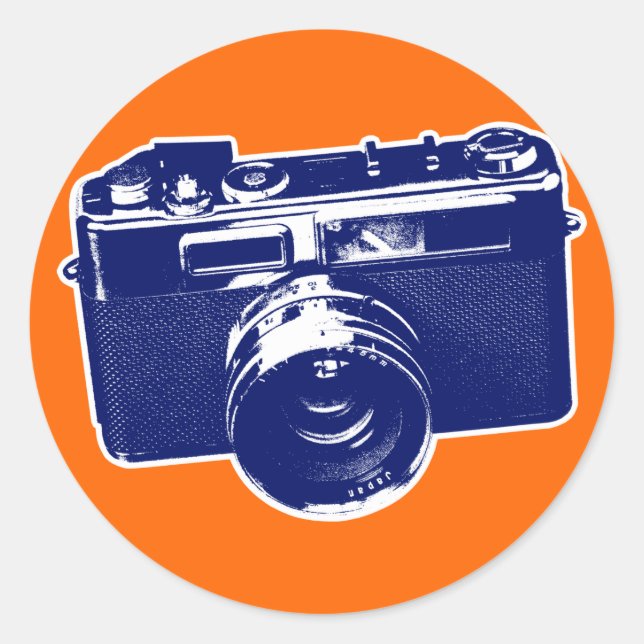 Blue Pop Art Camera Classic Round Sticker (Front)