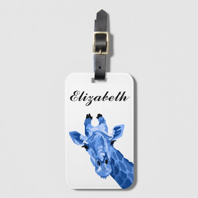 Blue Pop Art Giraffe Personalized Luggage Tag (Front Vertical)