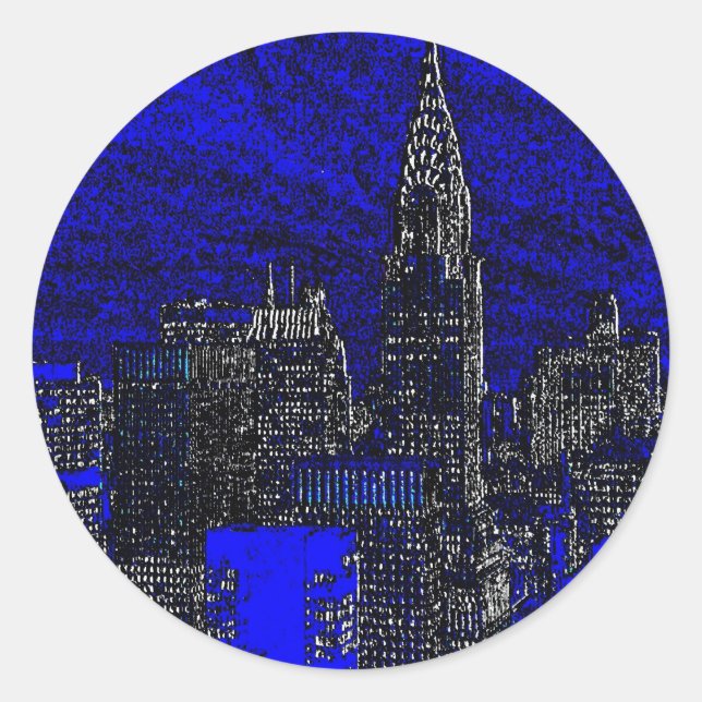 Blue Pop Art New York City Classic Round Sticker (Front)