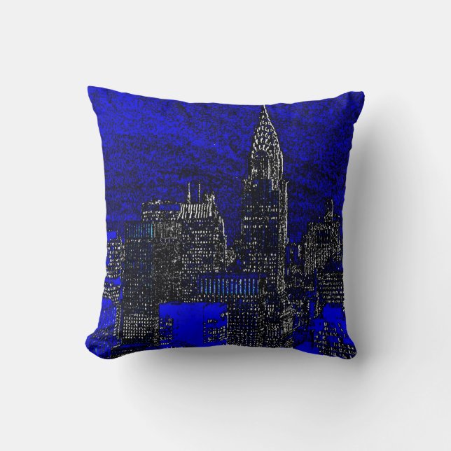 Blue Pop Art New York City Coussin (Recto)