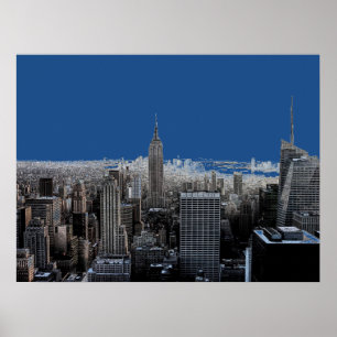 Blue Pop Art New York City Evening Poster Print