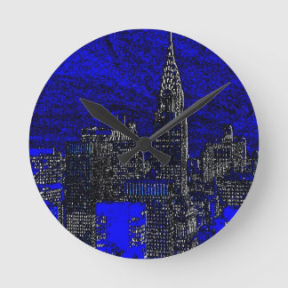 Blue Pop Art New York City Round Clock