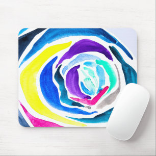 Blue pop art rose watercolor mouse pad
