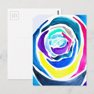 Blue pop art rose watercolor postcard
