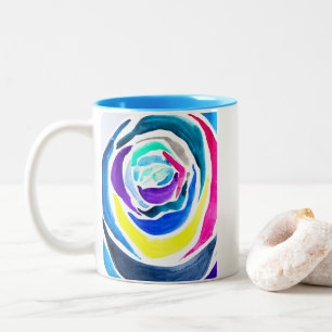 Blue pop art rose watercolor Two-Tone coffee mug