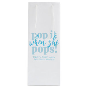 Blue Pop It When She Pops Baby Shower Favour Wine Gift Bag