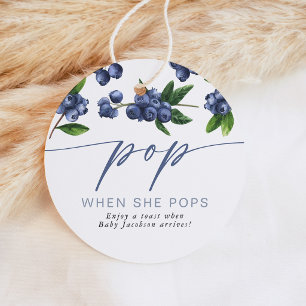 Blue Pop When She Pops Round Baby Shower Champagne Favour Tags