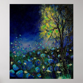 blue poppies daisies poster