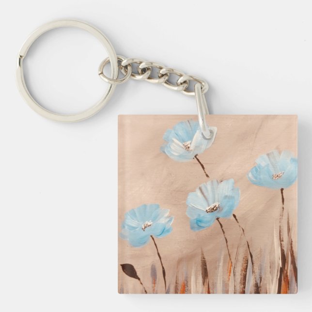 Blue poppies in grass keychain (Front)