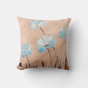 Blue poppies in grass throw pillow