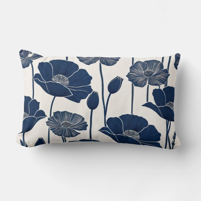 Blue Poppies Lumbar Pillow (Front)