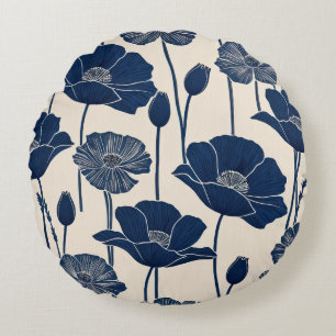 Blue Poppies Round Pillow