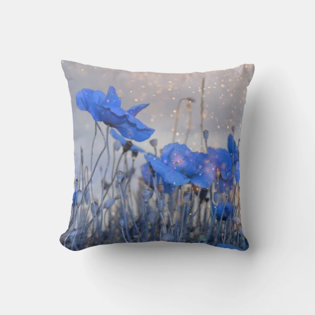 Blue  poppies throw pillow (Front)