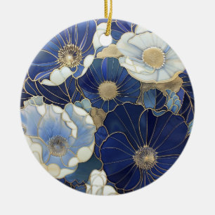 Blue Poppies Vintage Inspired Ceramic Ornament
