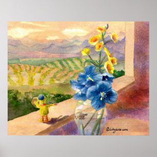 Blue Poppies Watercolor Poster Print