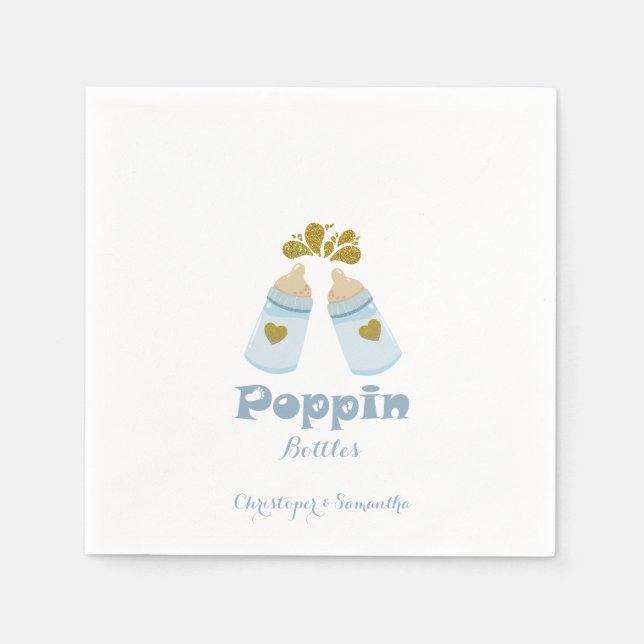  Blue Poppin Bottles Boy Baby Shower Napkin (Front)