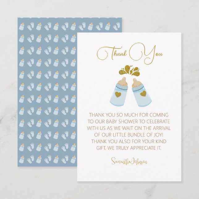  Blue Poppin Bottles Boy Baby Shower Thank You Card (Front/Back)